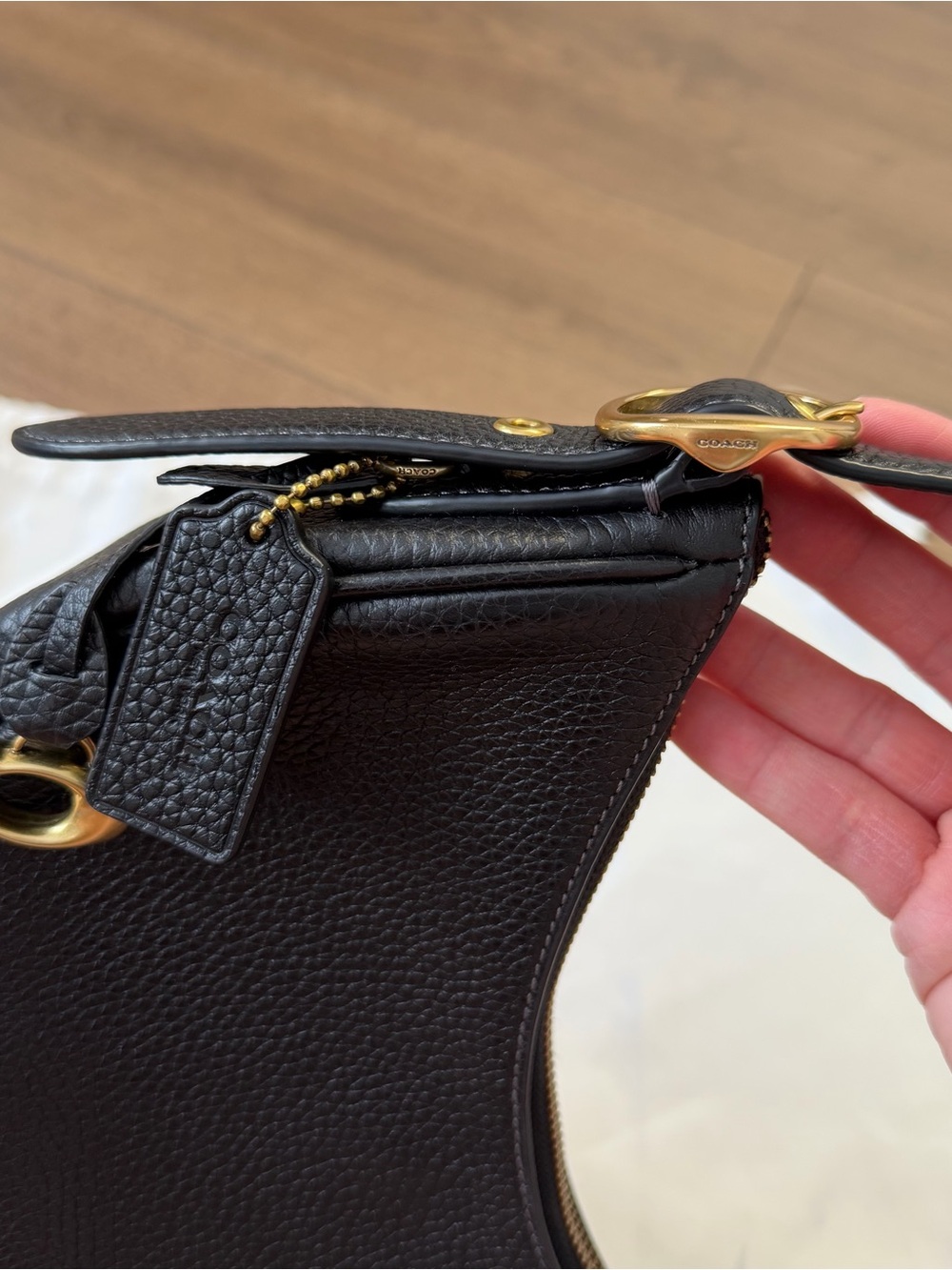 Coach Luna Black Pebbled Leather Shoulder Bag with Gold Hardware - Picture 8 of 12